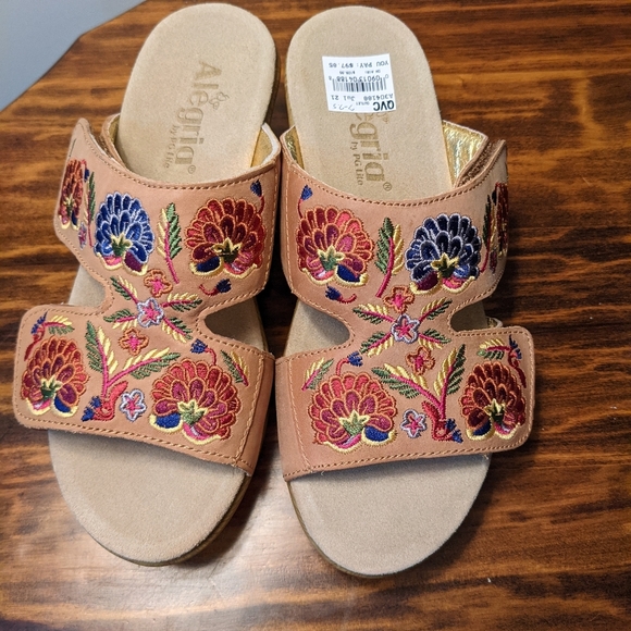 Alegria Floral Embroidered Sandals - Tan and Multicolor - Picture 2 of 7